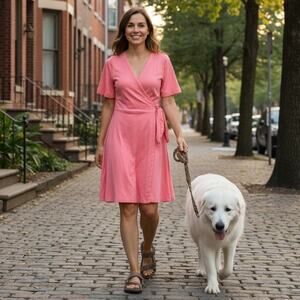 Ann Taylor Wrap dress Women's 10 Peach knee length Stretch